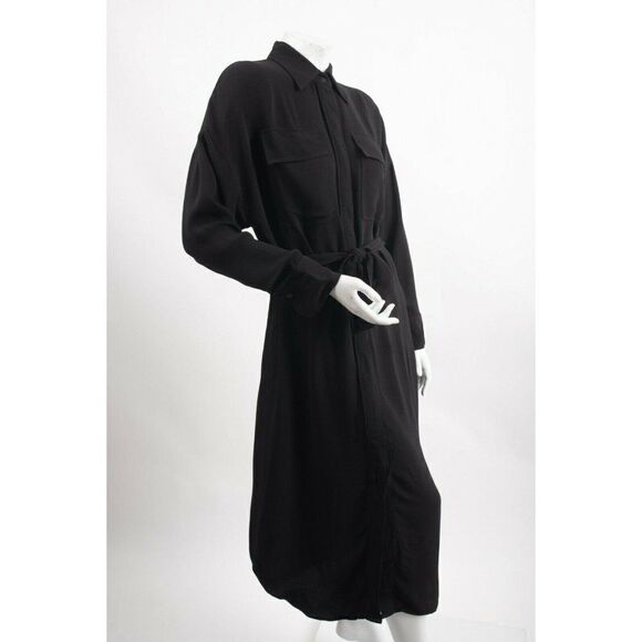 Massimo Dutti Womens Shirt Dress Midi US 6 EU 38 Black Button Front 6615/331 NWT - Picture 6 of 7